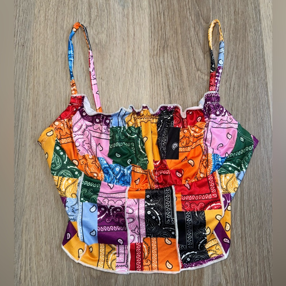 Multi-colored Patchwork Bandana Crop Top - Size XS